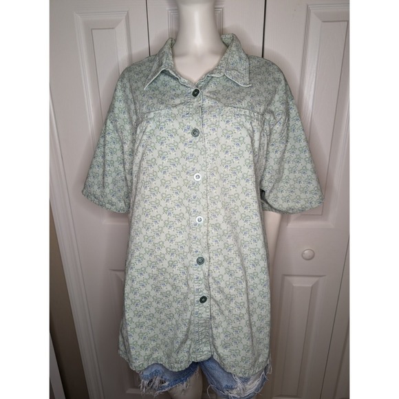 Cherokee Tops - Cherokee Plus Shirt Women's 22W Floral Camp Style Button Short Sleeve Green
